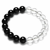 Black Obsidian & Clear Quartz Bracelet — Dark and Light, Side by Side - 10mm BeadsTibet Art