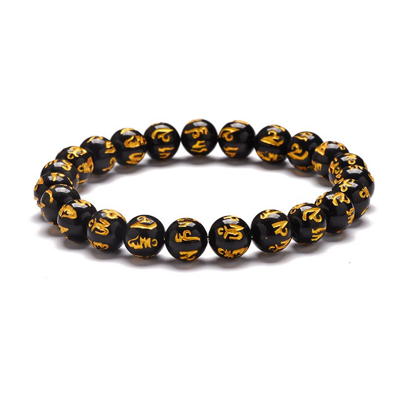 Obsidian Bracelet with Six-Character Mantra — Luck and Protection - Tibet Art