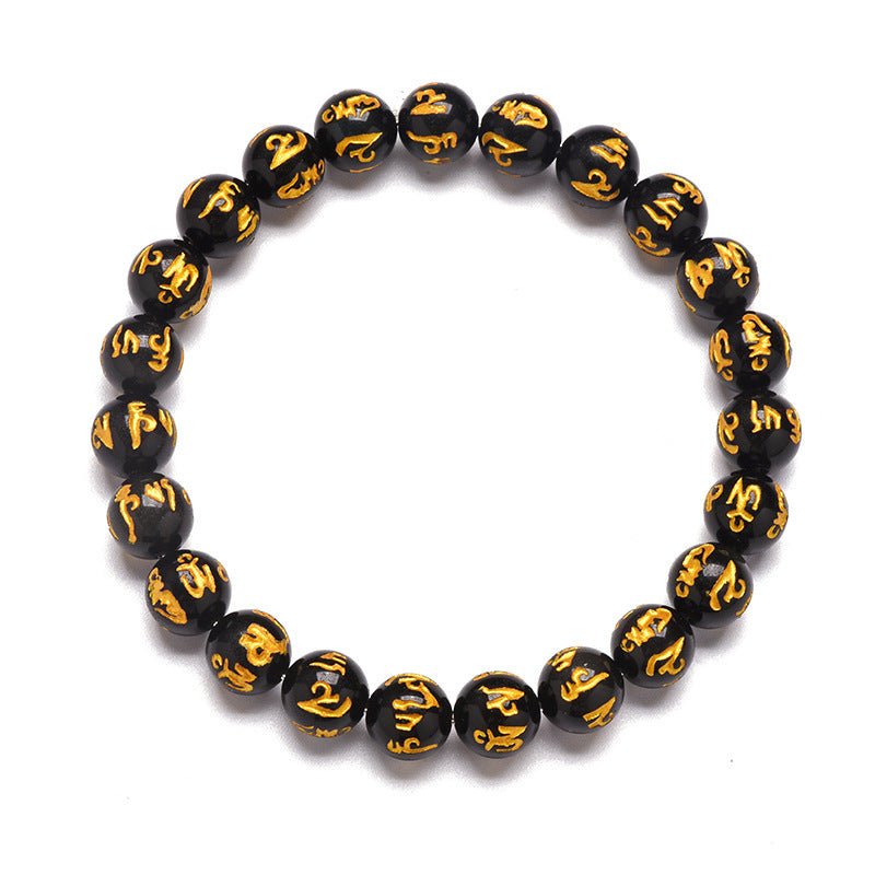 Obsidian Bracelet with Six-Character Mantra — Luck and Protection - Tibet Art