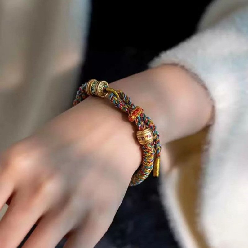 Tibetan Om Mani Padme Hum Woven Rope Bracelet — Traditional Six - Syllable Mantra - Black — Om Mani Mantra RopeTibet Art