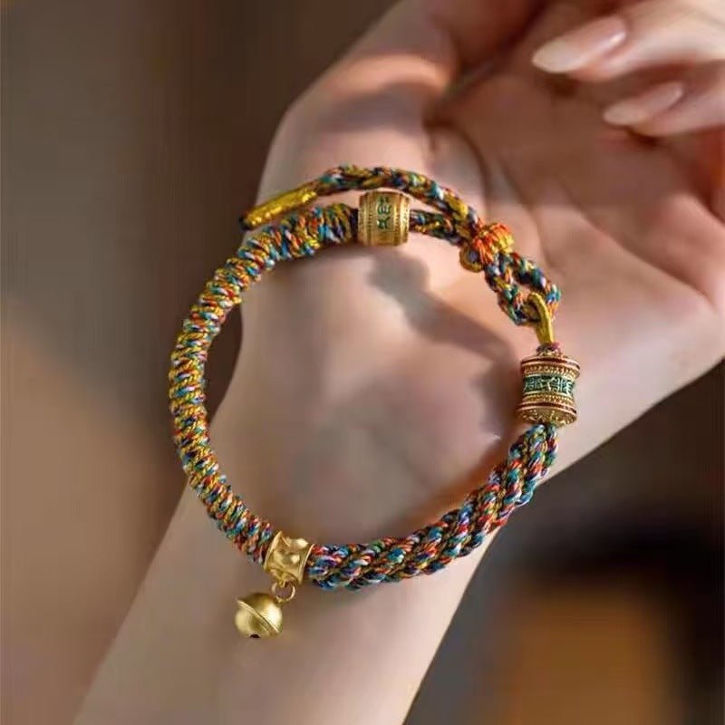 Tibetan Om Mani Padme Hum Woven Rope Bracelet — Traditional Six - Syllable Mantra - Black — Om Mani Mantra RopeTibet Art