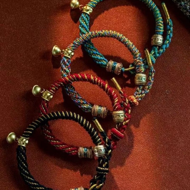 Tibetan Om Mani Padme Hum Woven Rope Bracelet — Traditional Six - Syllable Mantra - Black — Om Mani Mantra RopeTibet Art