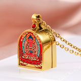 Tibetan Ghau Locket Necklace — Opening Shrine Pendant with Thangka Deity Art Tibet Art