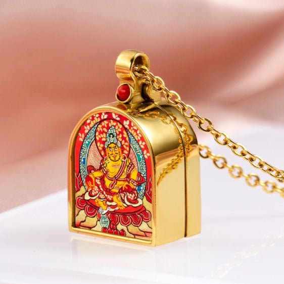 Tibetan Ghau Locket Necklace — Opening Shrine Pendant with Thangka Deity Art Tibet Art