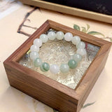 Tianshan Jade 10mm Round Bead Bracelet — Natural Green Stone, 18-Bead Single Wrap Tibet Art