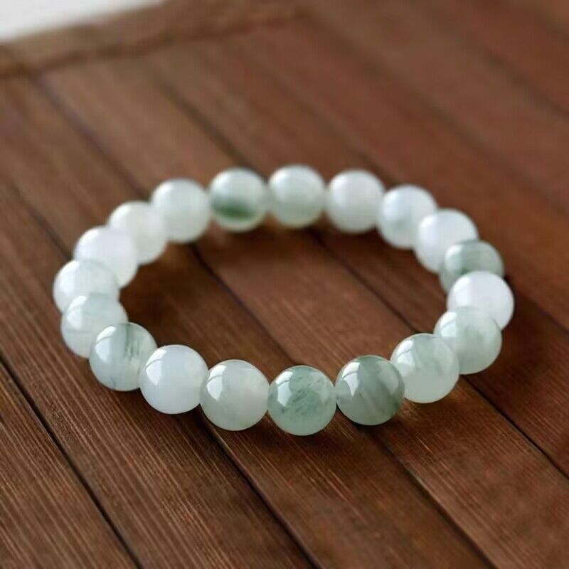Tianshan Jade 10mm Round Bead Bracelet — Natural Green Stone, 18-Bead Single Wrap Tibet Art