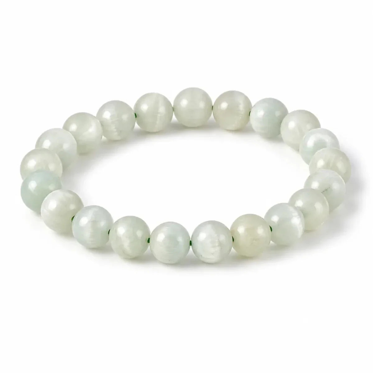 Green Moonstone Bracelet — 7A Natural Stone Beads, Rare Color Variant Tibet Art