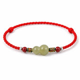 Hetian Jade Gourd Bracelet — Red String with Cinnabar Fortune Bead Tibet Art