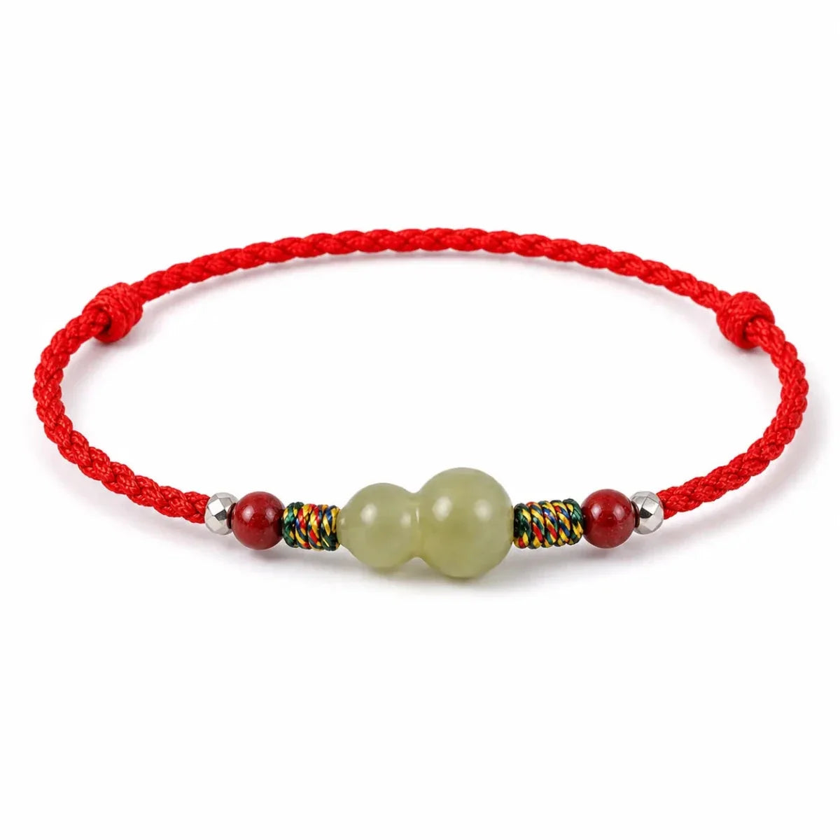 Hetian Jade Gourd Bracelet — Red String with Cinnabar Fortune Bead Tibet Art
