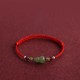 Hetian Jade Gourd Bracelet — Red String with Cinnabar Fortune Bead - Peace Red BraceletTibet Art