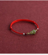Hetian Jade Gourd Bracelet — Red String with Cinnabar Fortune Bead - Peace Red BraceletTibet Art
