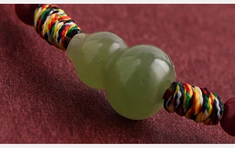 Hetian Jade Gourd Bracelet — Red String with Cinnabar Fortune Bead - Peace Red BraceletTibet Art