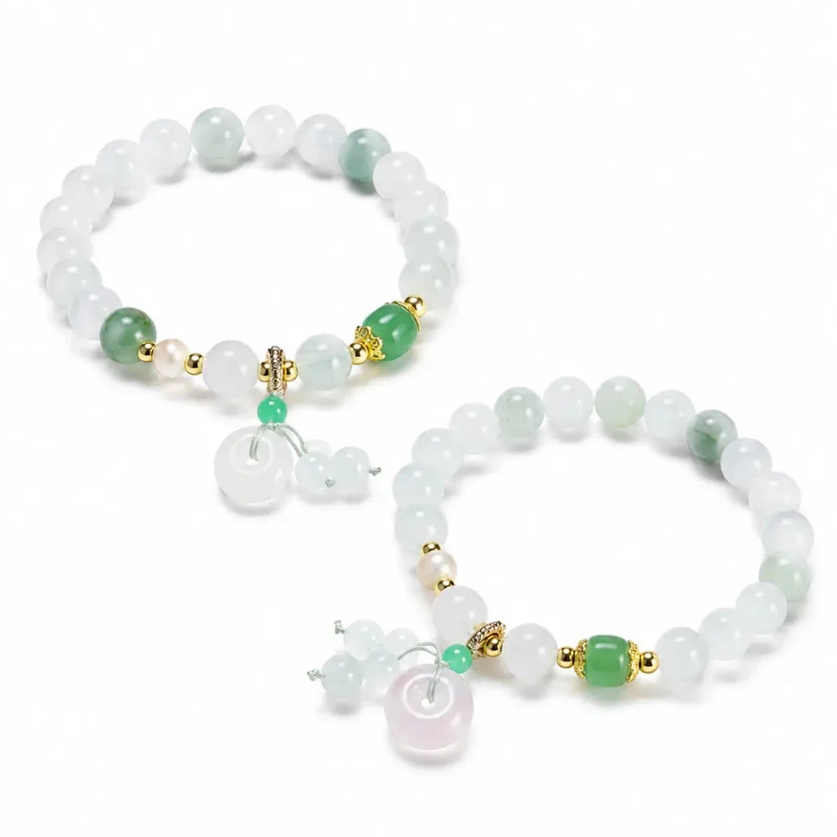 Xinjiang Gold-Silk Jade Multi-Wrap Bracelet — Stackable Layers with Pendant Charms - Peace Clasp PendantTibet Art
