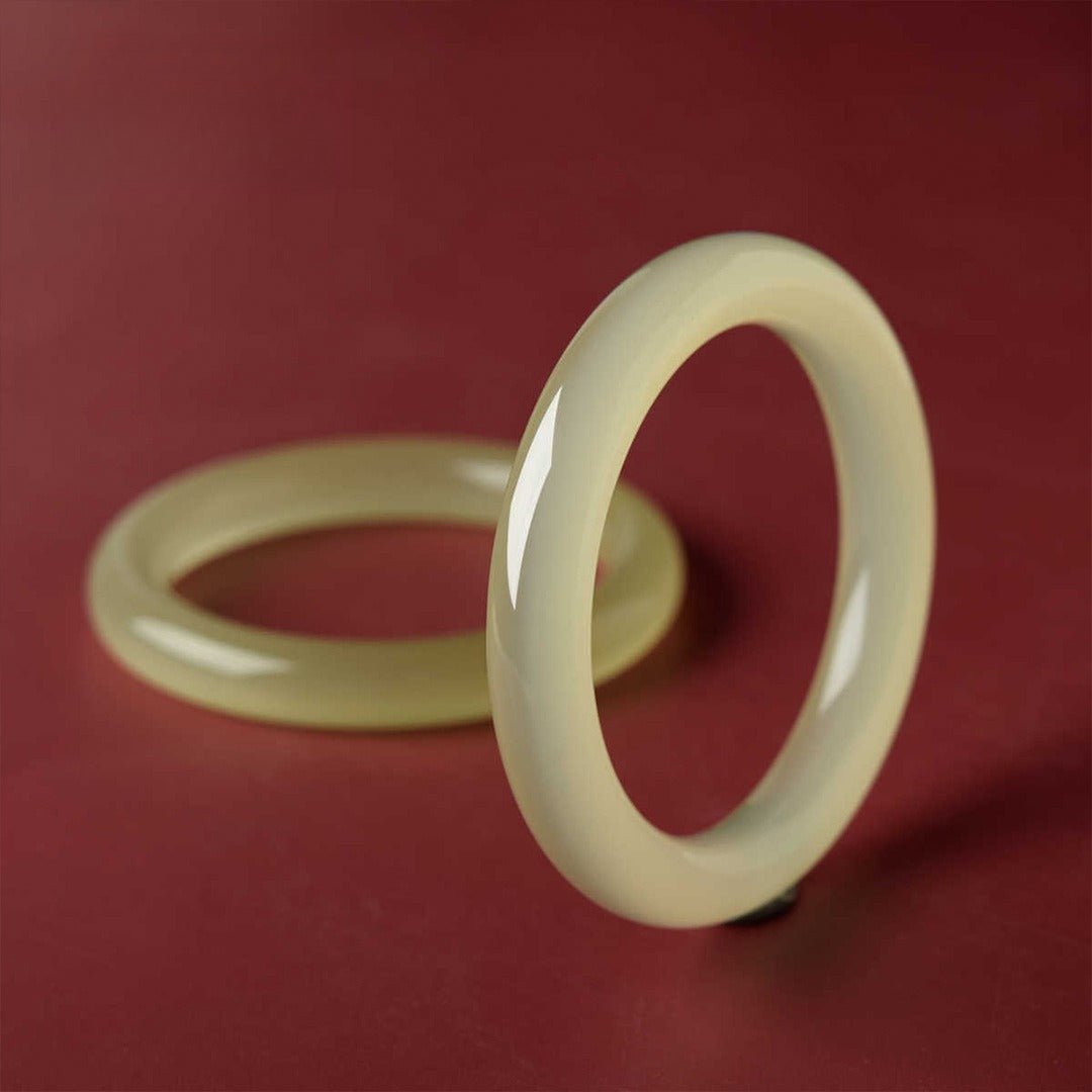 Blue-White Jade Round Bangle — Hetian-Style Everyday Jade Bracelet - Inner Diameter 52mmTibet Art