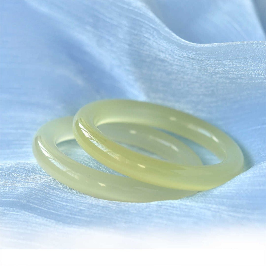 Blue-White Jade Round Bangle — Hetian-Style Everyday Jade Bracelet - Inner Diameter 52mmTibet Art