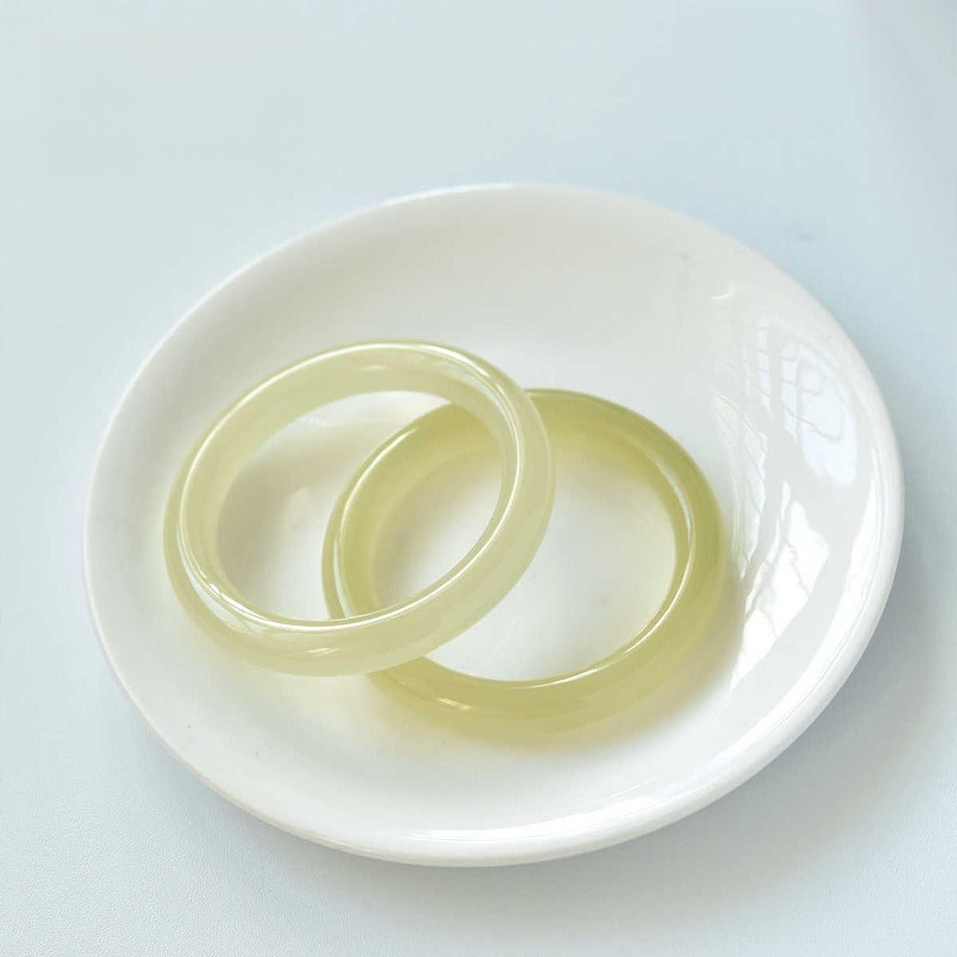 Blue-White Jade Round Bangle — Hetian-Style Everyday Jade Bracelet - Inner Diameter 52mmTibet Art