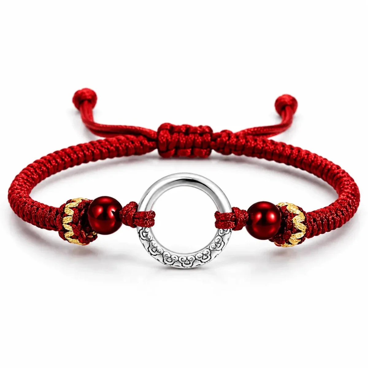 Silver Peace Clasp Men's Bracelet — Woven Cord with 925 Silver-Plated Buckle - Peace Clasp — Red CordTibet Art