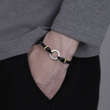 Silver Peace Clasp Men's Bracelet — Woven Cord with 925 Silver - Plated Buckle - Peace Clasp — Black CordTibet Art