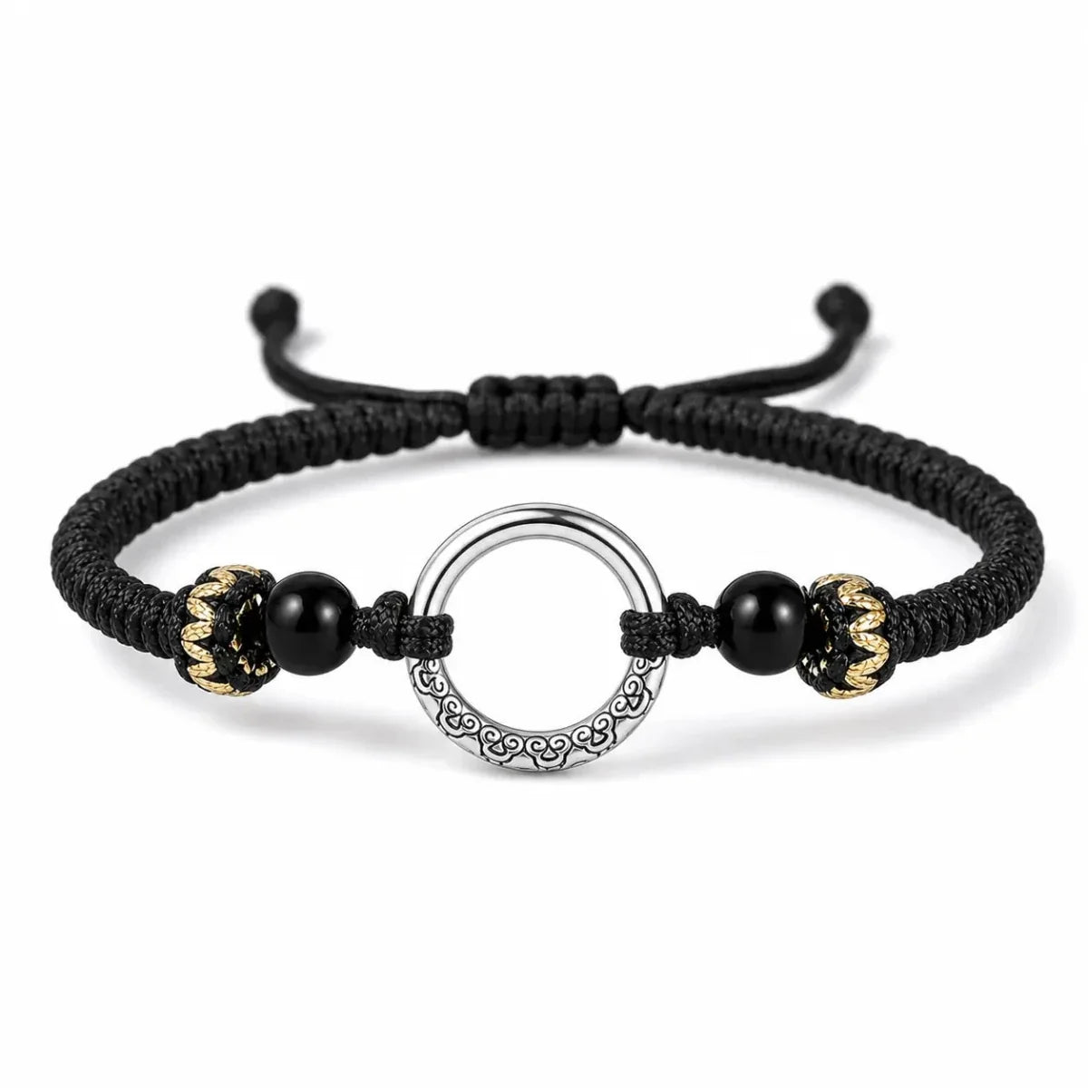 Silver Peace Clasp Men's Bracelet — Woven Cord with 925 Silver-Plated Buckle Tibet Art