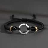 Silver Peace Clasp Men's Bracelet — Woven Cord with 925 Silver - Plated Buckle - Peace Clasp — Black CordTibet Art