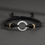 Silver Peace Clasp Men's Bracelet — Woven Cord with 925 Silver - Plated Buckle - Peace Clasp — Black CordTibet Art