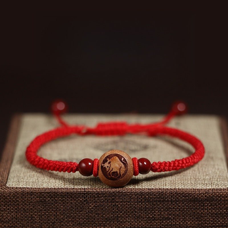 Peachwood Chinese Zodiac Bracelet — Red String Good Luck Charm for Your Sign - RatTibet Art
