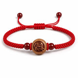 Peachwood Chinese Zodiac Bracelet — Red String Good Luck Charm for Your Sign Tibet Art
