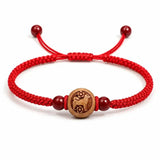 Peachwood Chinese Zodiac Bracelet — Red String Good Luck Charm for Your Sign Tibet Art
