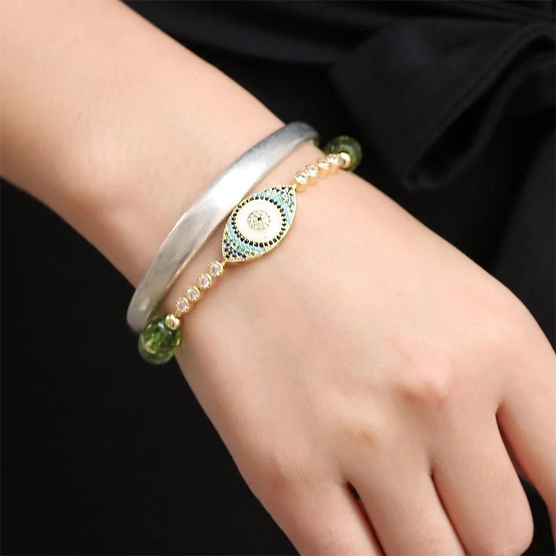 Evil Eye Bracelet - Natural Peridot - Tibet Art
