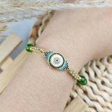 Evil Eye Bracelet - Natural Peridot - Tibet Art
