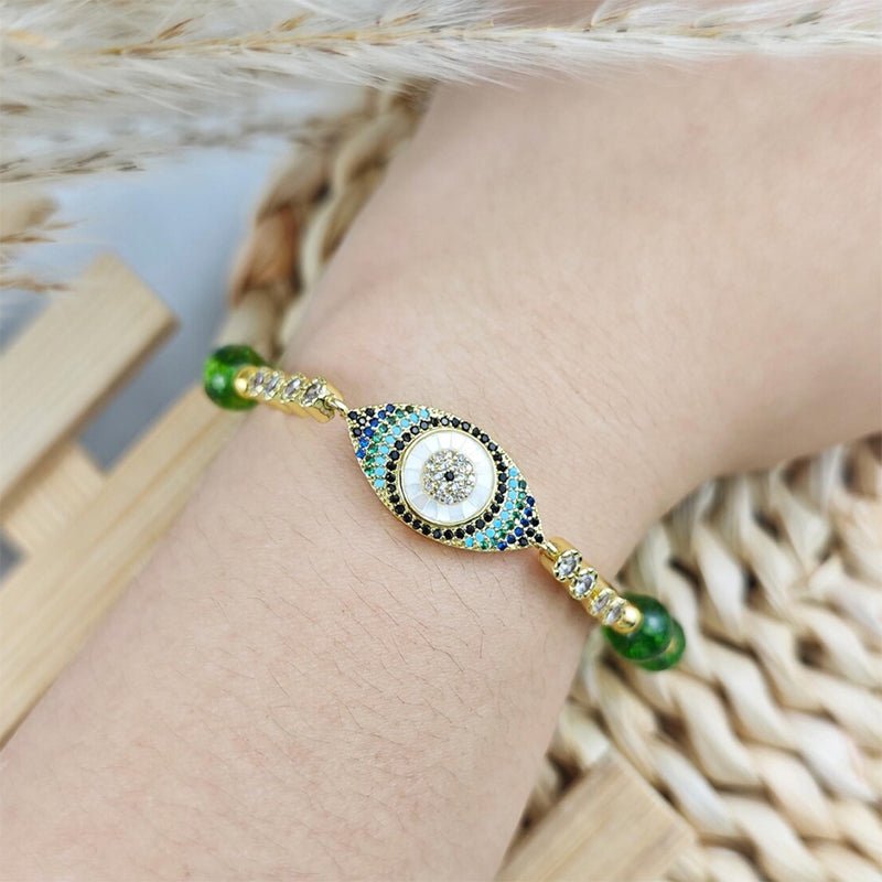 Evil Eye Bracelet - Natural Peridot - Tibet Art