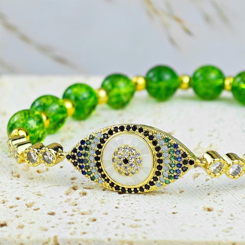 Evil Eye Bracelet - Natural Peridot - Tibet Art