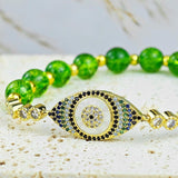 Evil Eye Bracelet - Natural Peridot - Tibet Art