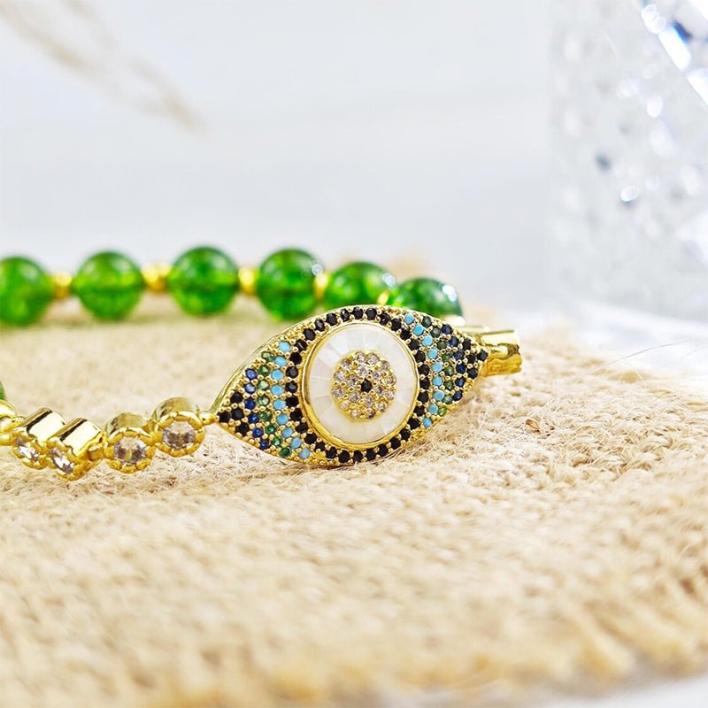 Evil Eye Bracelet - Natural Peridot - Tibet Art