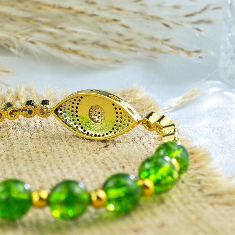 Evil Eye Bracelet - Natural Peridot - Tibet Art