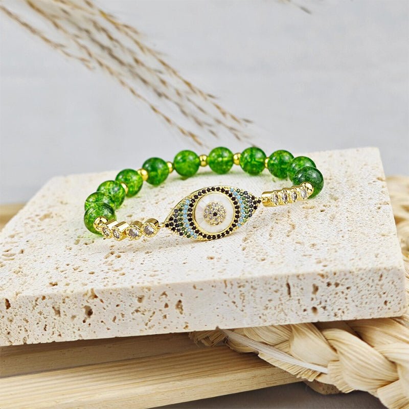 Evil Eye Bracelet - Natural Peridot - Tibet Art