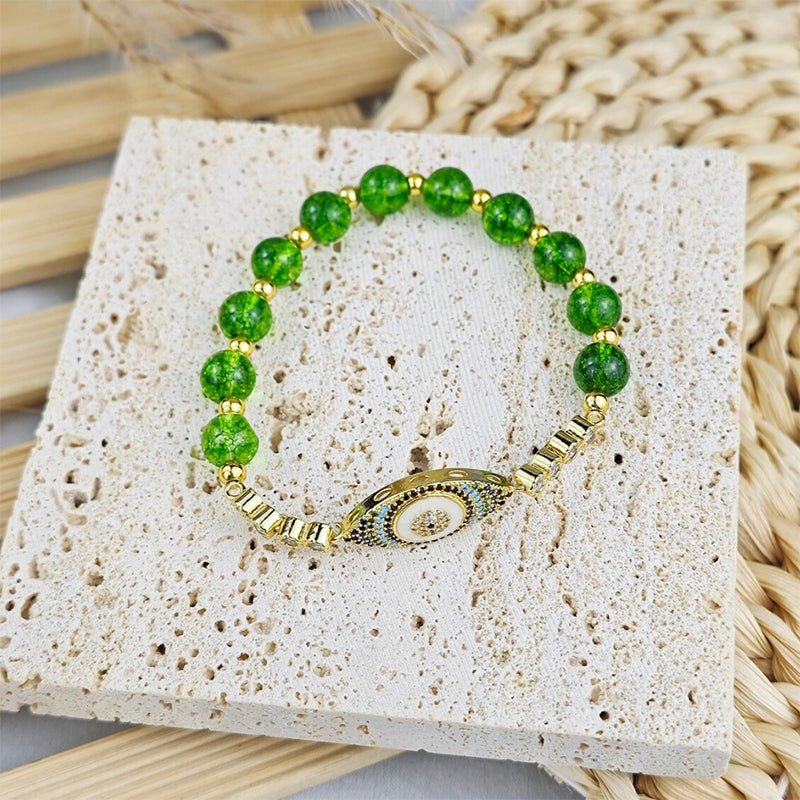 Evil Eye Bracelet - Natural Peridot - Tibet Art