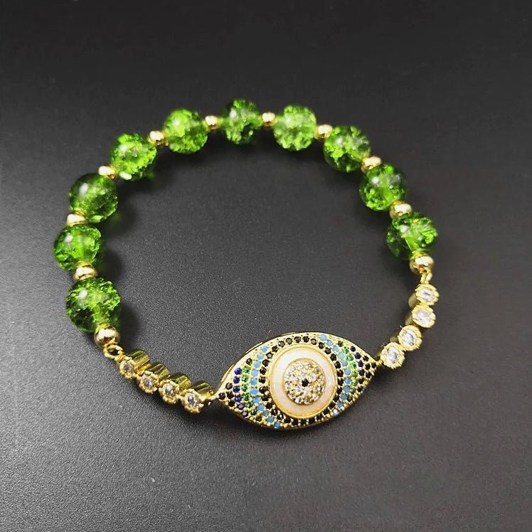 Evil Eye Bracelet - Natural Peridot - Tibet Art