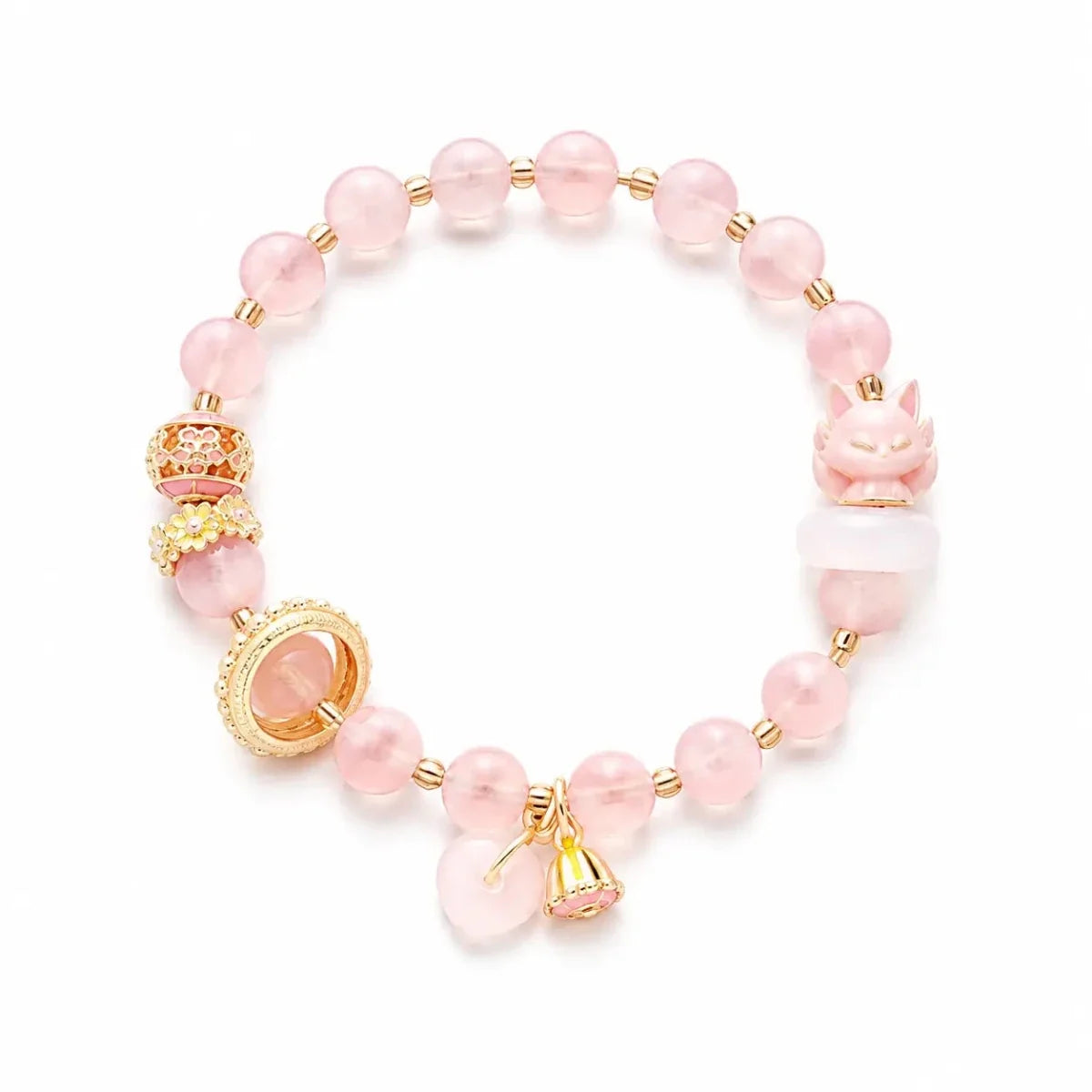 Nine-Tailed Fox Lucky Bracelet — Chinese Palace-Style Charm for Good Fortune & Love - Small Nine-Tailed Fox — Pink Candy HeartTibet Art