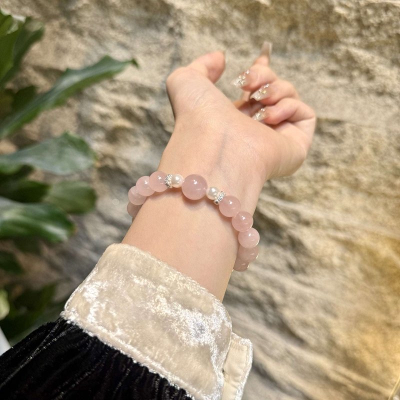Pink Crystal Peach Blossom Bracelet — Chinese-Style Charm Strand for Love & Good Fortune Tibet Art
