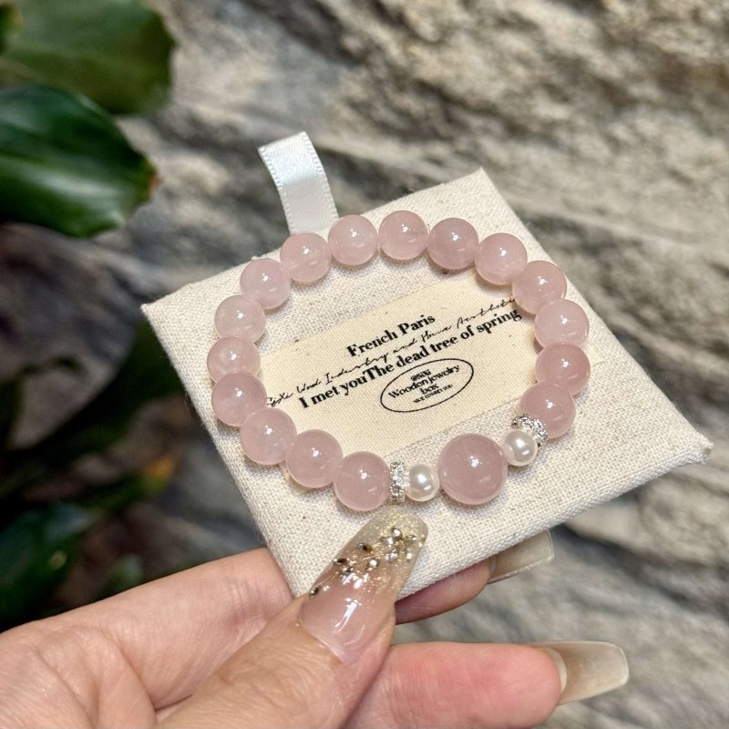 Pink Crystal Peach Blossom Bracelet — Chinese-Style Charm Strand for Love & Good Fortune Tibet Art