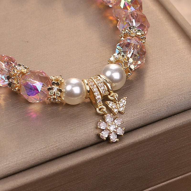 Rose Quartz Pearl & Butterfly Bracelet — Delicate Charm Bead Strand for Love & Calm Tibet Art