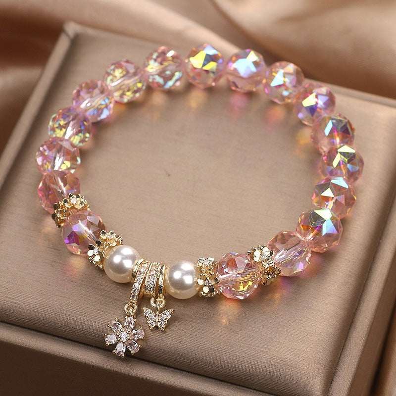 Rose Quartz Pearl & Butterfly Bracelet — Delicate Charm Bead Strand for Love & Calm Tibet Art