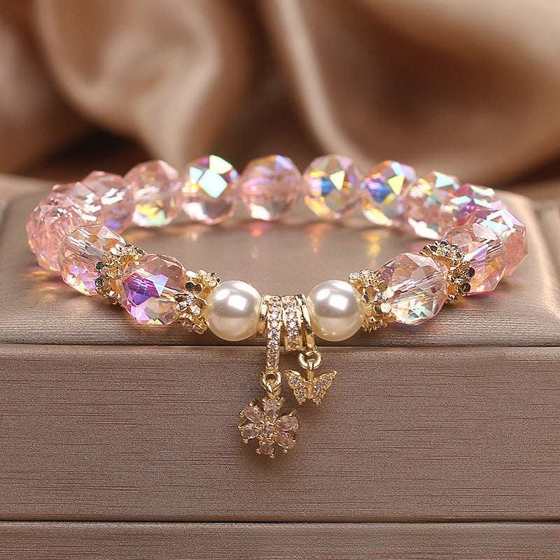 Rose Quartz Pearl & Butterfly Bracelet — Delicate Charm Bead Strand for Love & Calm Tibet Art