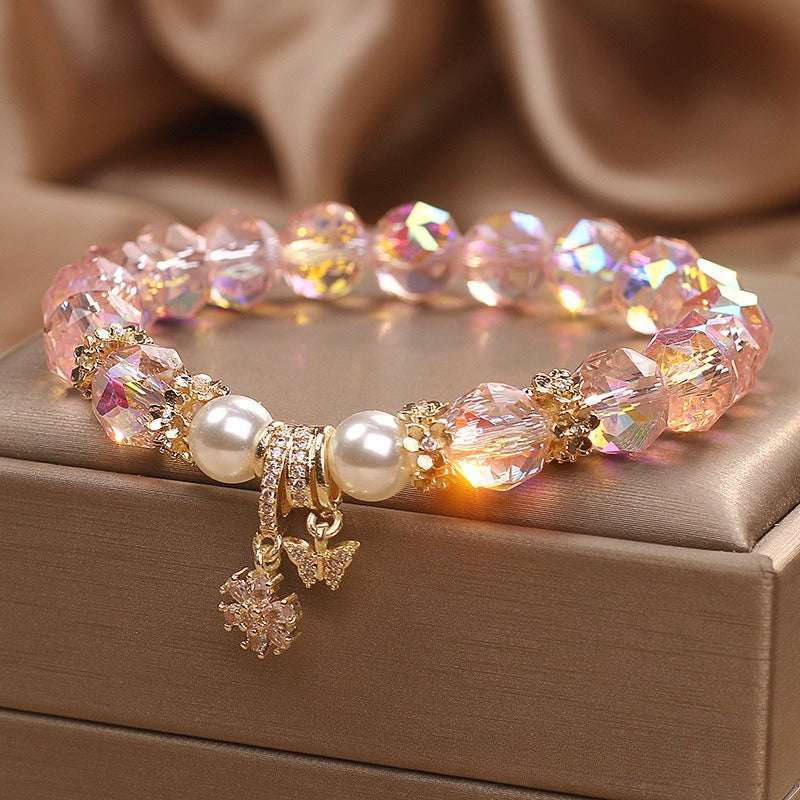 Rose Quartz Pearl & Butterfly Bracelet — Delicate Charm Bead Strand for Love & Calm Tibet Art