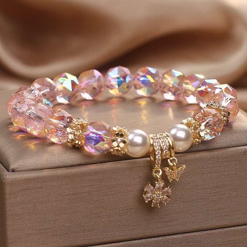 Rose Quartz Pearl & Butterfly Bracelet — Delicate Charm Bead Strand for Love & Calm Tibet Art