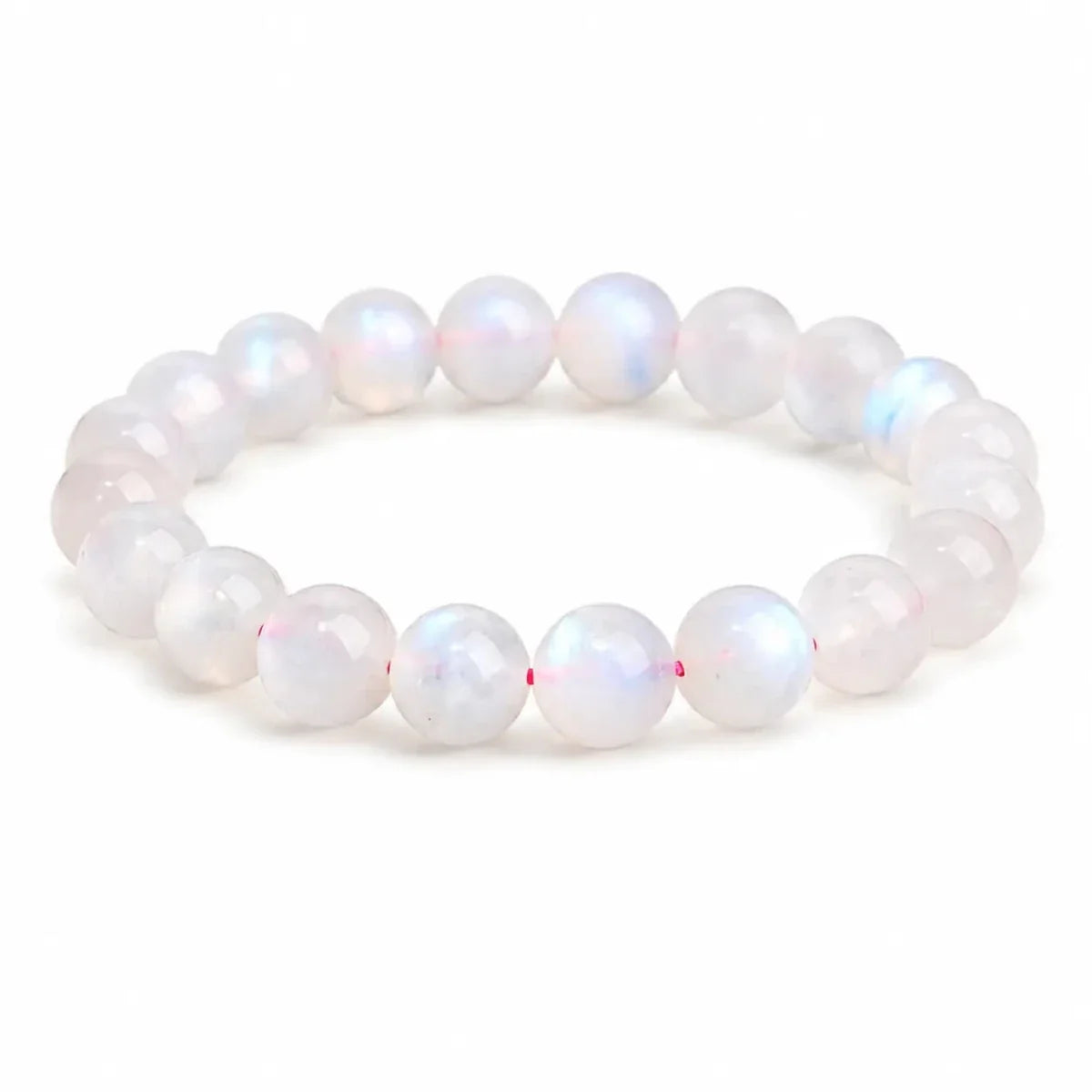 Natural Moonstone Bead Bracelet — Blue, Pink, White & Silver, 5A Grade - Pink MoonstoneTibet Art