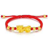Pixiu Bracelet - Feng Shui Wealth Bracelet with Red & Black Cord for Luck & Prosperity Tibet Art