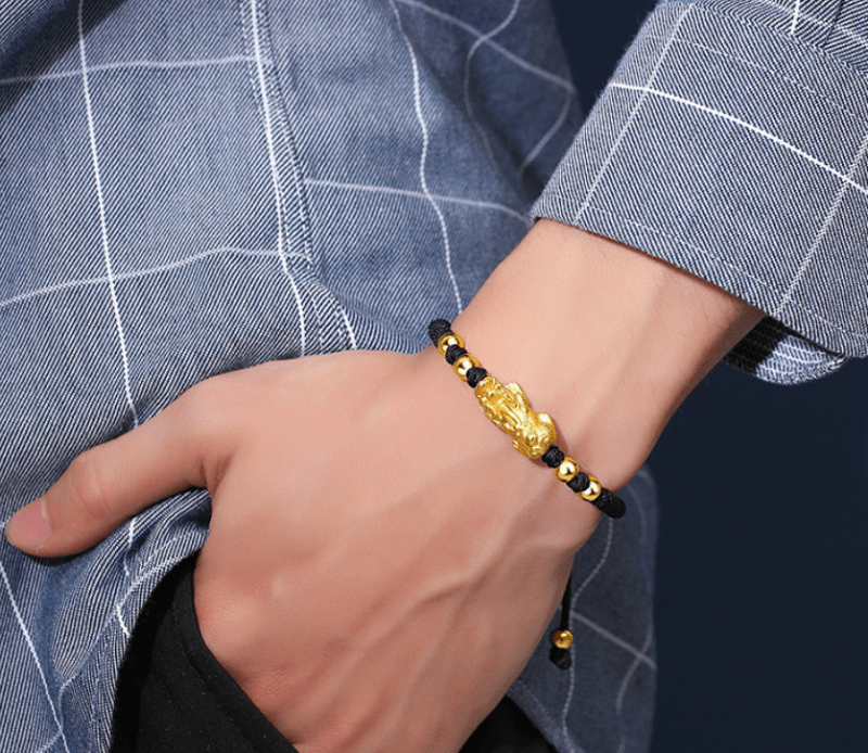 Pixiu Bracelet - Feng Shui Wealth Bracelet with Red & Black Cord for Luck & Prosperity - Tibet Art