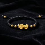 Pixiu Bracelet - Feng Shui Wealth Bracelet with Red & Black Cord for Luck & Prosperity - Tibet Art